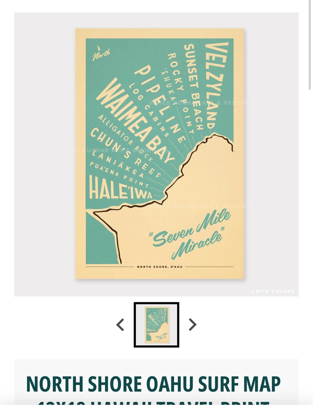 Nick Kuchar North Shore Oahu Surf Map Wall Art - Teal & Cream — FRAMED